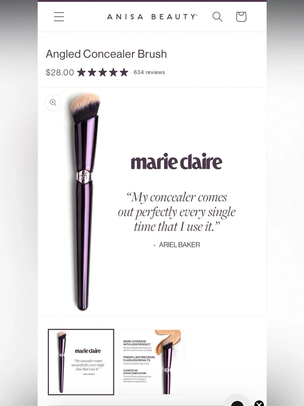 Anisa Beauty Angled Concealer Brush - Purple (Not a set)